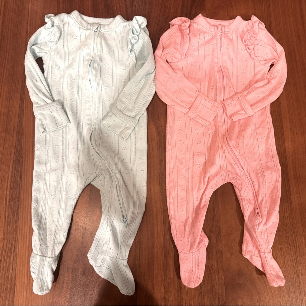 Baby Girl Footies in Pink and Blue, 6-9m